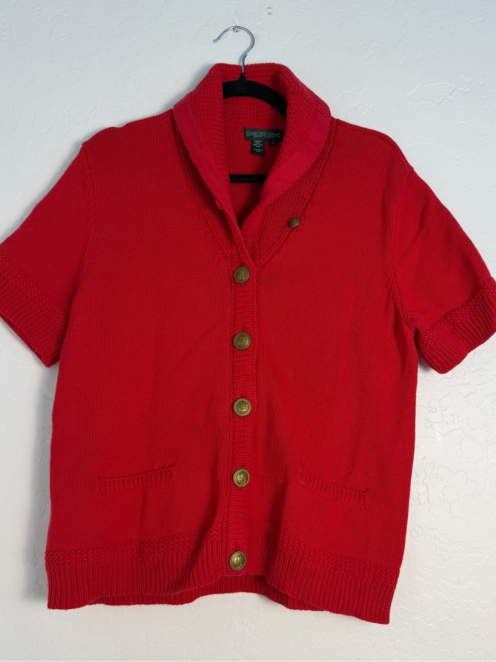 Lauren Jeans Co. Women's XLarge Red Knit Cardigan  
Short-Sleeve Shawl Collar